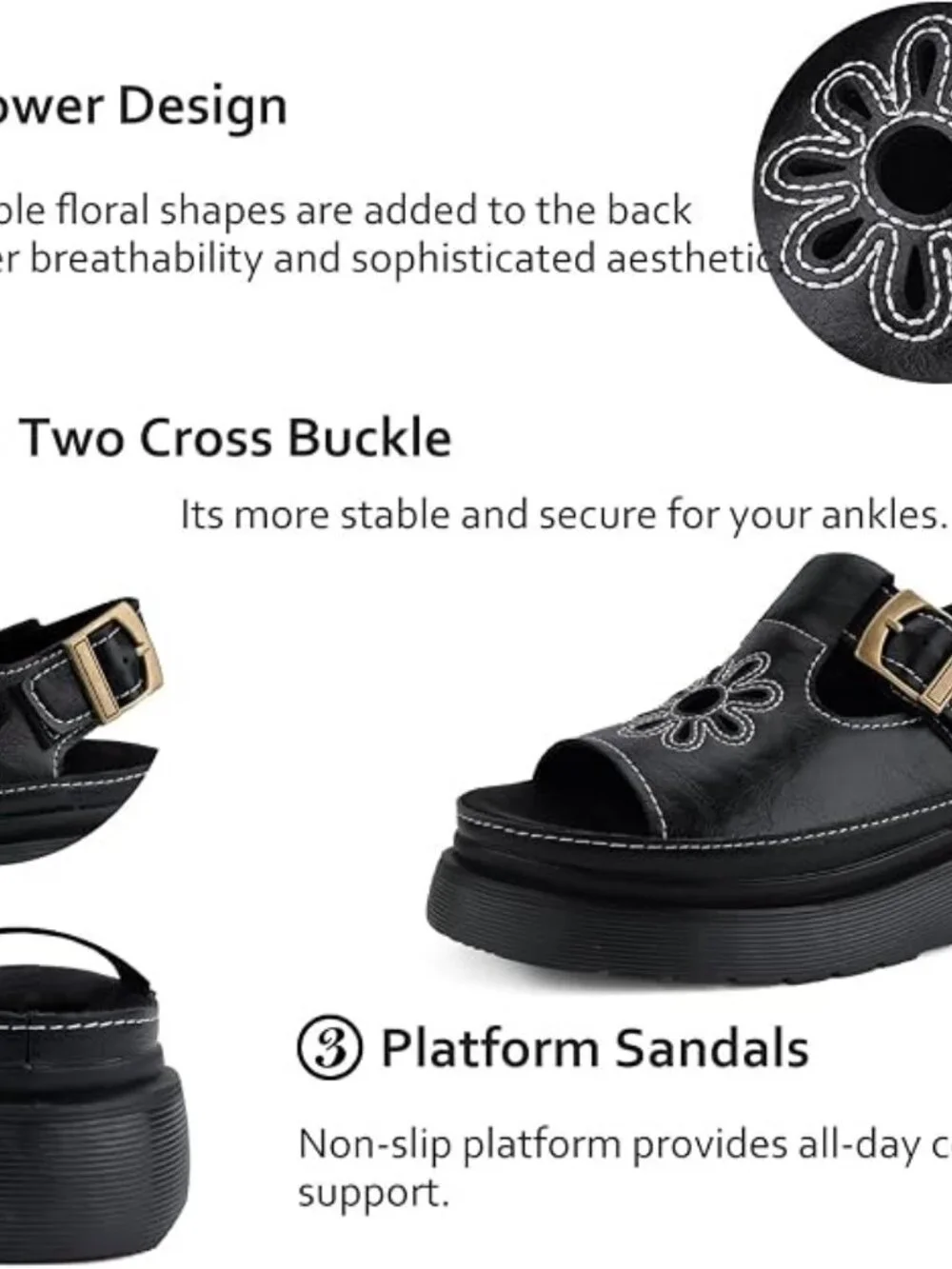 Platform Sandals for Women Chunky Ankle Buckle Casual Open Toe Comfortable Flowe